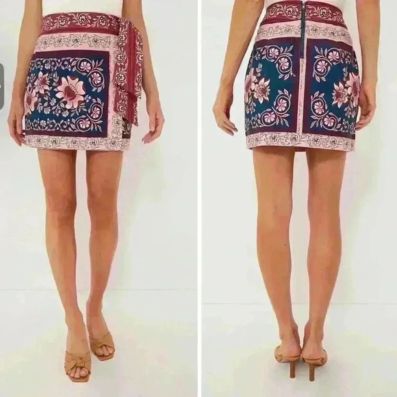 FARM Rio Dresses & Skirts - Farm Rio Ainika Charm Overlapped Denim Mini Skirt Size M 28 NWT